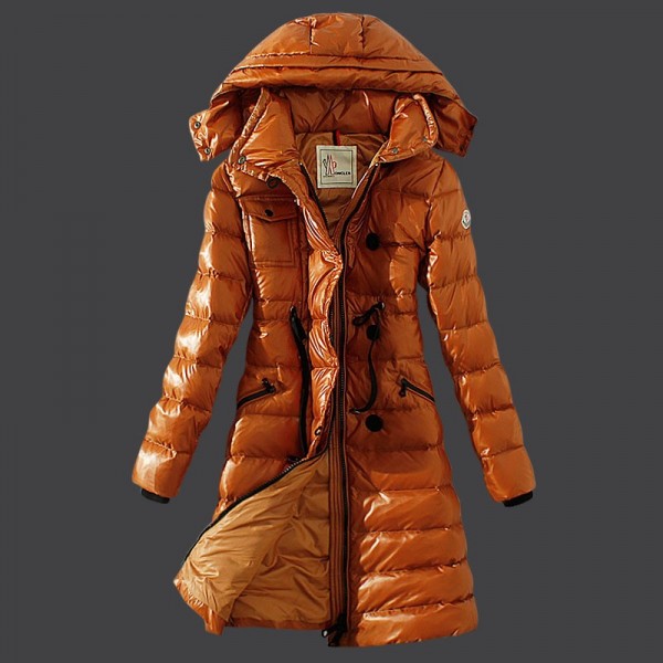 Moncler Donna sottile lungo Giù cappotto arancione Presa M1070